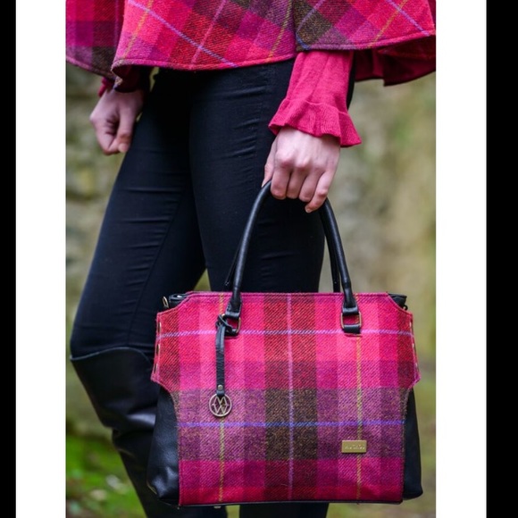 Mucros Weavers Handbags - Mucros Weavers Emily Tweed Bag Pink Plaid